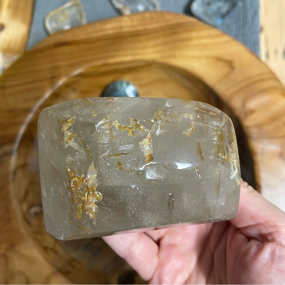 Large stunning smoky quartz golden healer polished Crystal Freeform decor